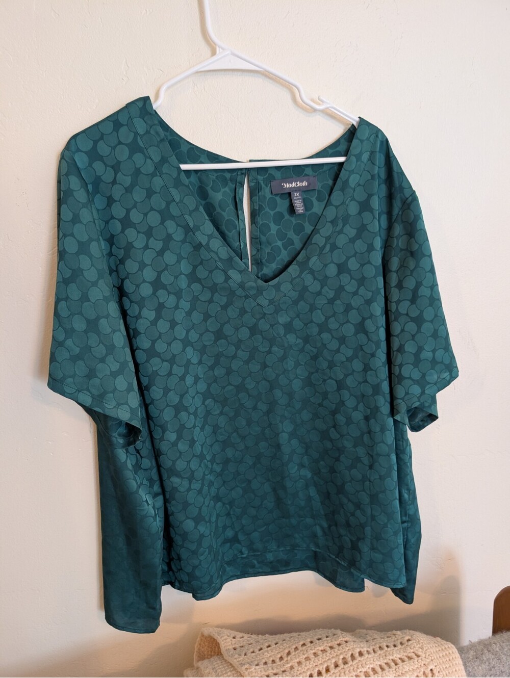 ModCloth Womens 3X Teal Green Polka Dot Satin Blouse V Neck Flutter Sleeve